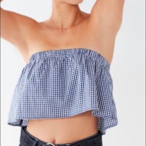 Urban Outfitters Gingham Strapless Flutter Top